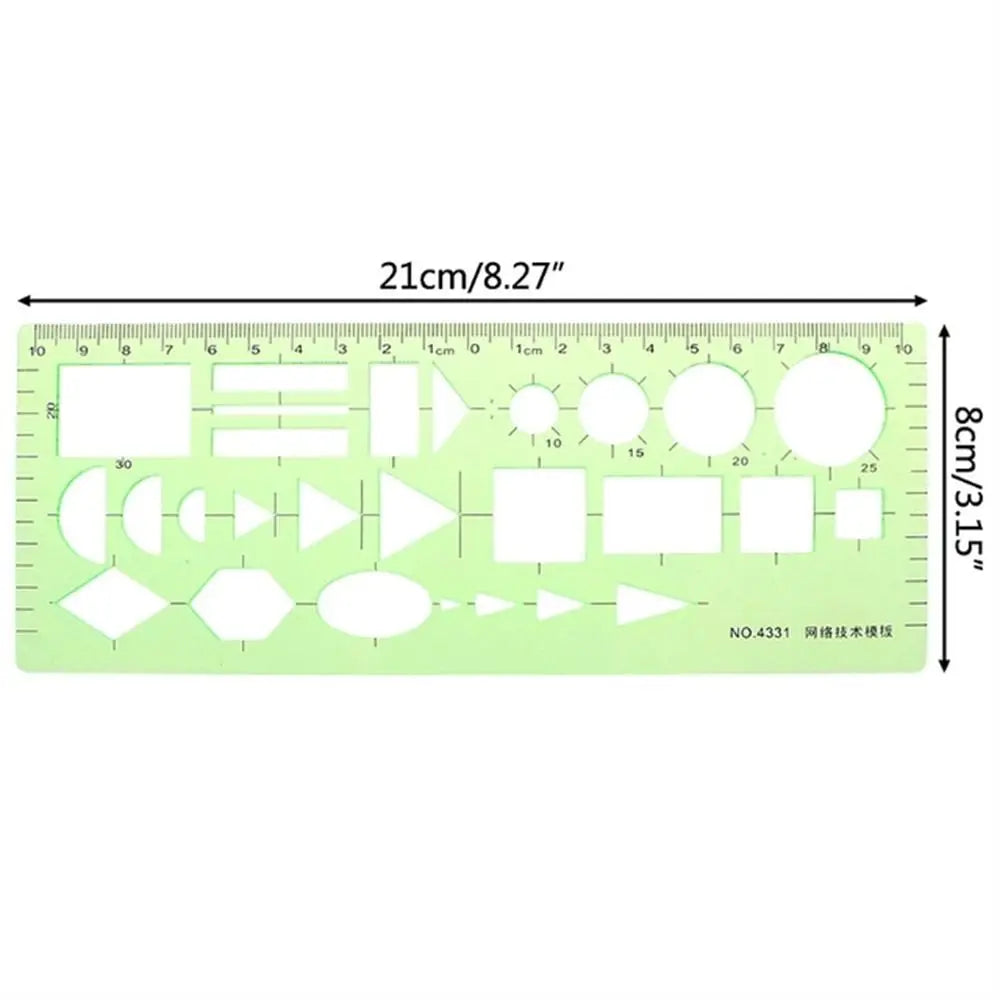 17 Styles Rulers Green Plastic Circles Geometric Template Ruler Stencil Measuring Tool Stationery Students Drawing Curve Ruler
