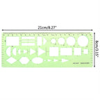 17 Styles Rulers Green Plastic Circles Geometric Template Ruler Stencil Measuring Tool Stationery Students Drawing Curve Ruler