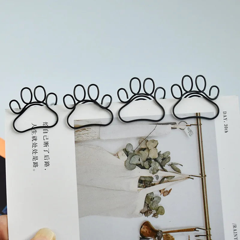 20pcs Cute Cat Claw Paper Clips Creative Pink Black Metal Paperclip Cartoon Bookmark Binder Office Stationery Binding Supplies
