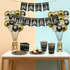 Black Gold Hajj Mubarak Disposable Paper Plates Cups Napkins Banner Balloons Home 2026 Eid Mubarak Islamic Muslim Party Supplies