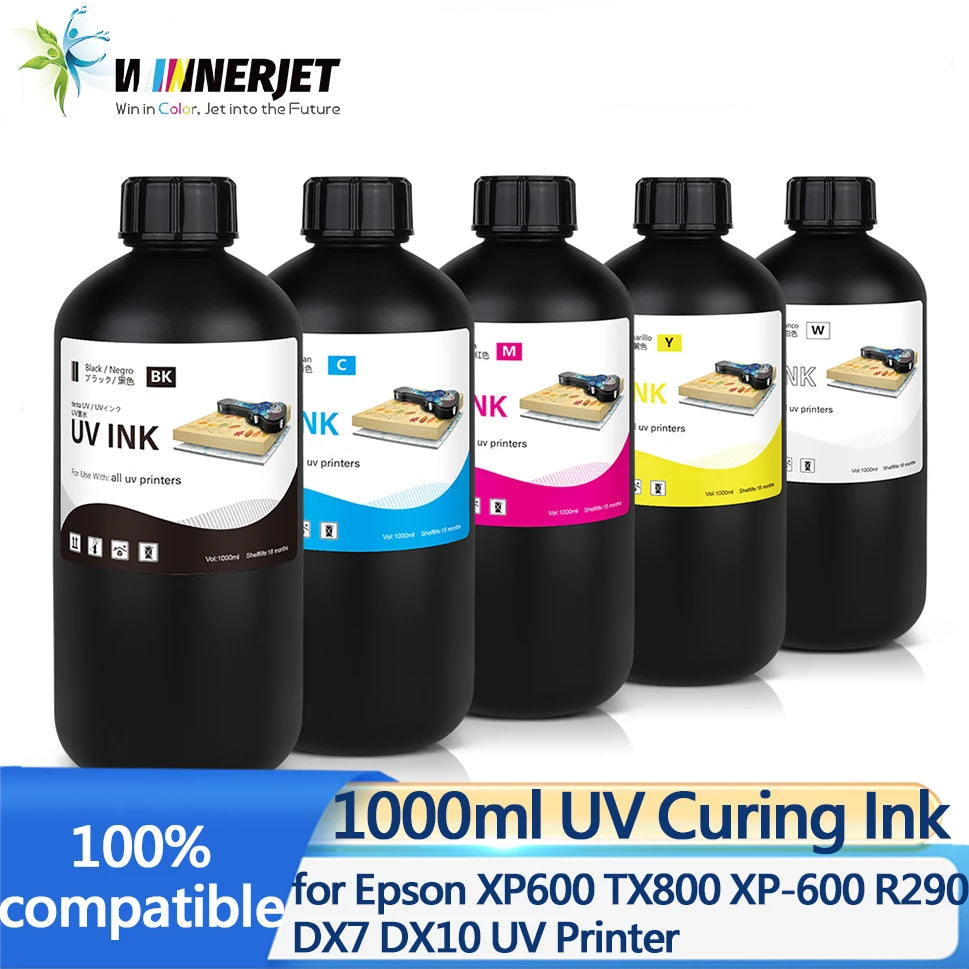 LED UV Ink 1000ml UV Ink For Epson 1390 R1800 R1900 TX800 4800 7880 9880 DX5 DX7 UV Flatbed Printer Universal UV Curing Ink