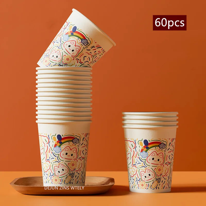 60pcs Disposable Paper Cups Thickened Food-grade High-temperature Coffee Cups Home Party Teacup Picnic Portable Water Cups