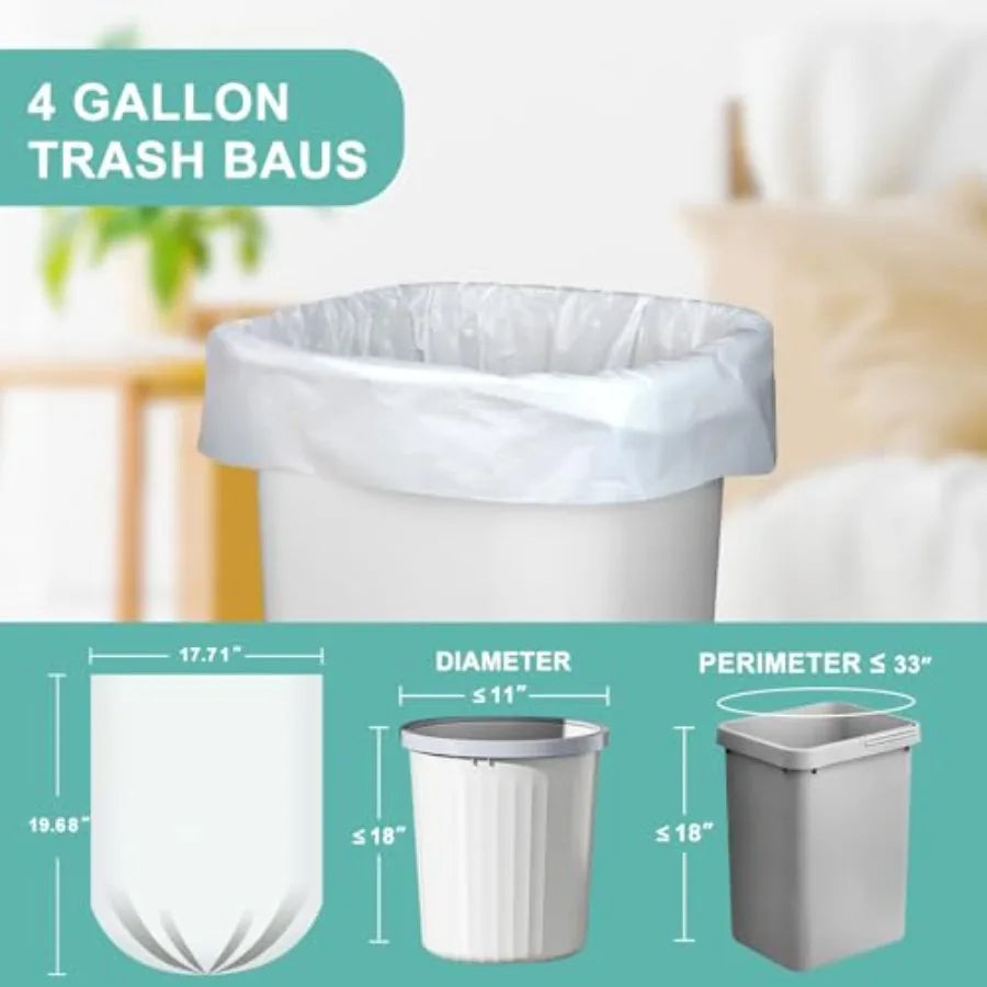 112 Count-4 Gallon Trash Bag, White Trash Bags, Bathroom Trash Bags Small Garbage Bags for Bathroom Can, White 4 Gal Small Tras