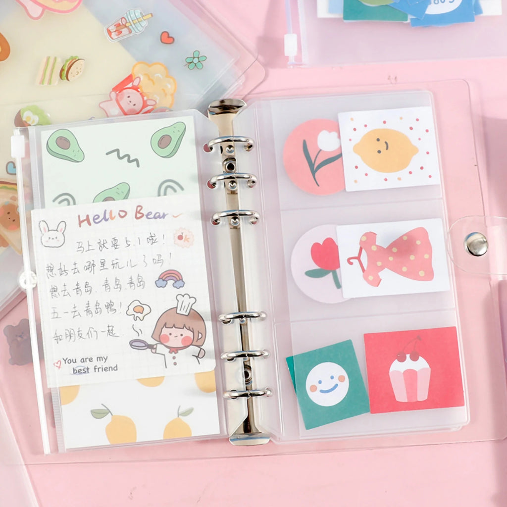 12Pcs A6 Binder Pockets Transparent PVC 6-Hole Binder Pockets Zip Folder Plastic Money Budget Envelopes