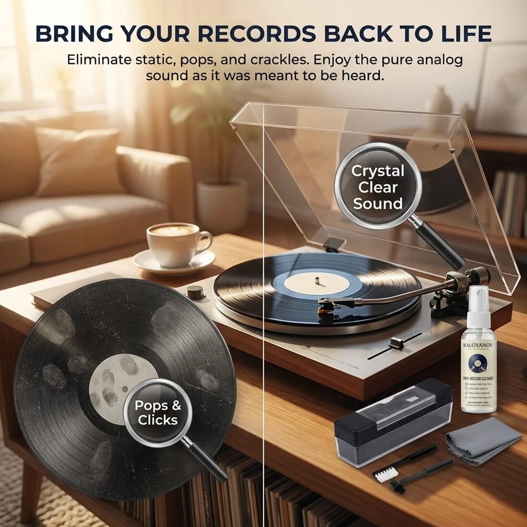 Vinyl Record Cleaner Kit Turntable LP Cleaning Brush Set Anti-Static Spray Cloth Stylus Dust Remover for Phono Gramophone