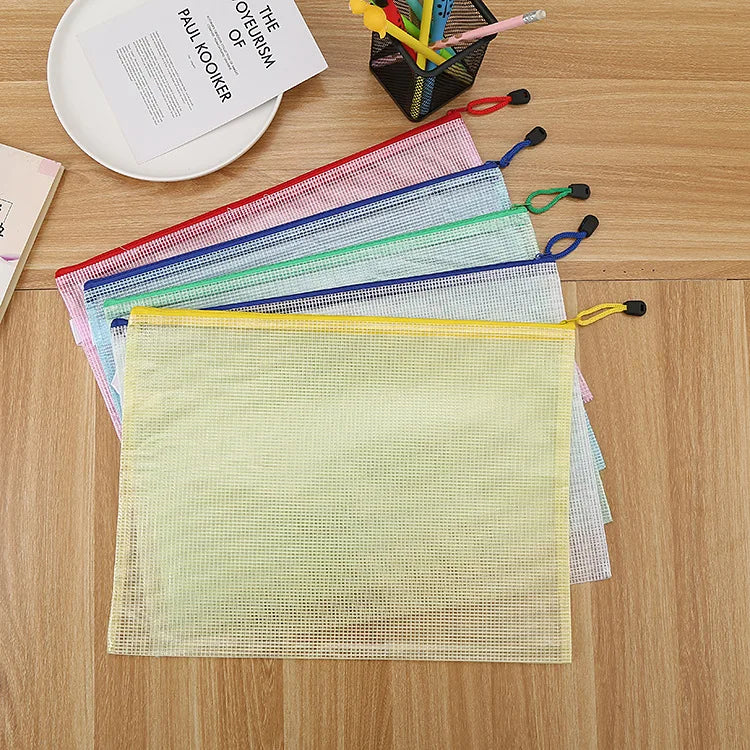 5PCS Stationery Storage Folder File Mesh Zipper Pouch A4 A5 A6 B5 2PCS A3 B4 Document Bag Zip File Folder School Office Supplies