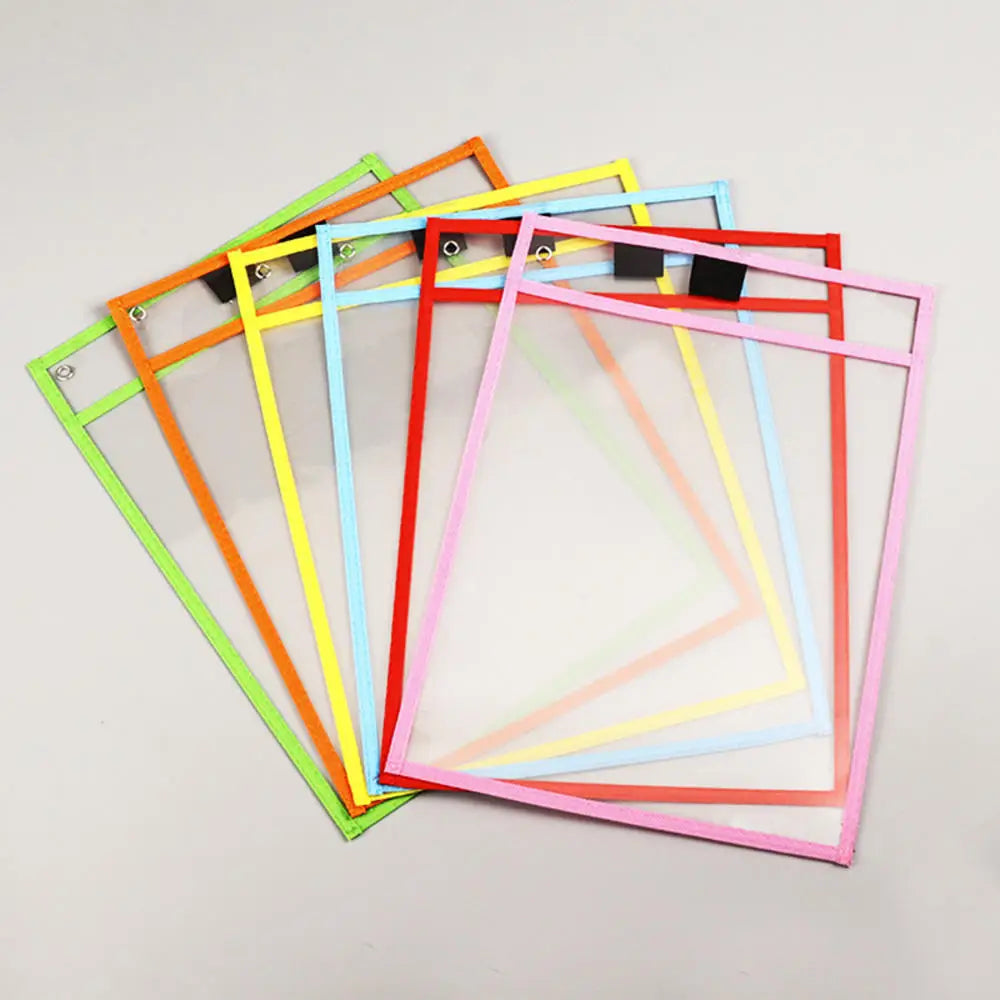Waterproof Document Storage Pouch Reusable Dry Erasable File Bag Kids Transparent Diy Pockets Hanging File For Teaching Supplies