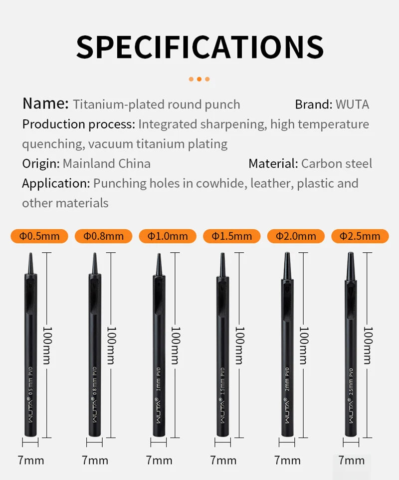 WUTA 1-10pcs Plating Titanium Leather Hole Punching Tools Set Round Hollow Puncher DIY Leather Craft for Watch Band,Belt,Fabric