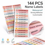 144PCS Personalized Name Stickers Long Strip Pencil Labels Custom Waterproof Self Adhesive Name Labels for Bottles Notebooks