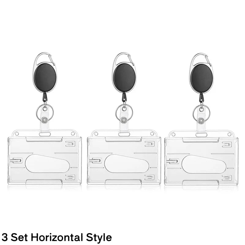 Transparent Double Cards Slots ID Tag Badge Holder with Badge Reel 2 Cards Storage Organizer Employee Pass Work Card Case Sleeve