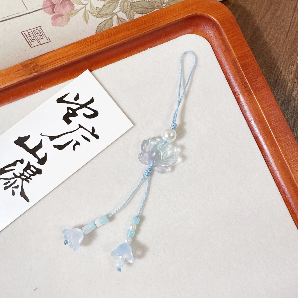 New Chinese-style Handmade Beaded Lotus Pendant Key Chains Mobile Phone Chain for Women Men Ethnic Charm Jewelry Accessory Gift