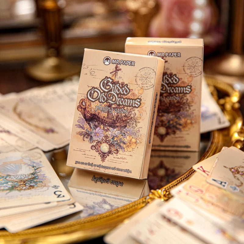 Mr.Paper 55Pcs/Box Gilded Old Dreams Playing Cards Cardstock , Vintage Art Illustration Poker for Journal Decor & Card Games