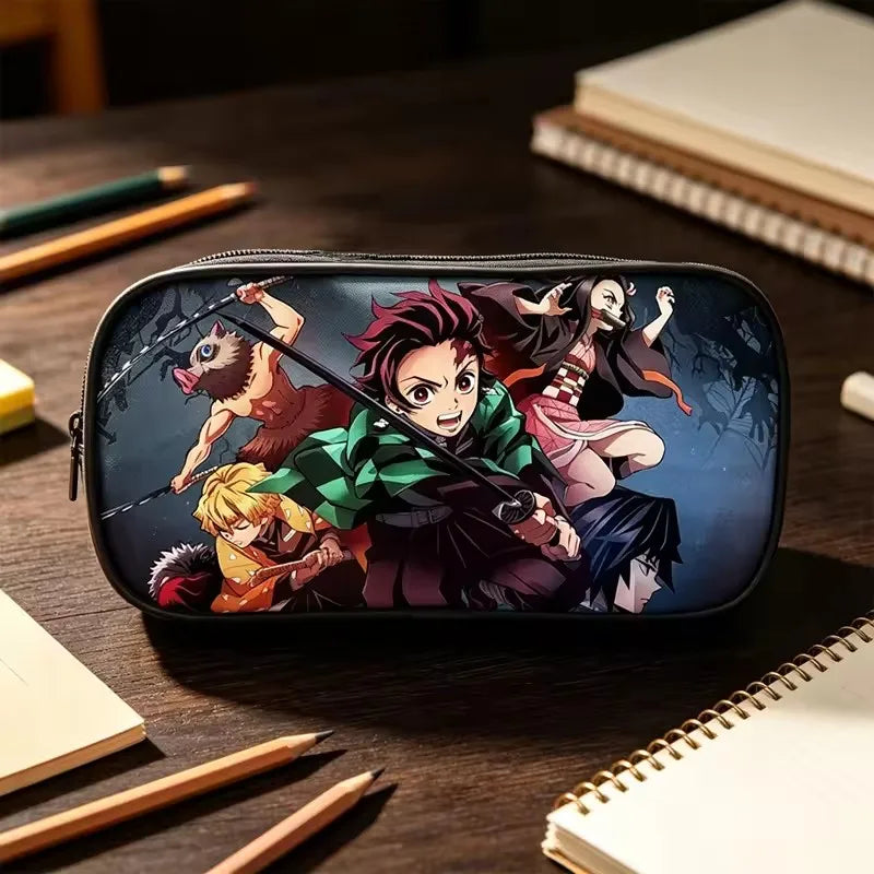Nime Demon Slayer Kimetsu No Yaiba Pencil Pen Case Stationery Bag Pouch Holder Box Organizer for Teens Girls Adults Student.