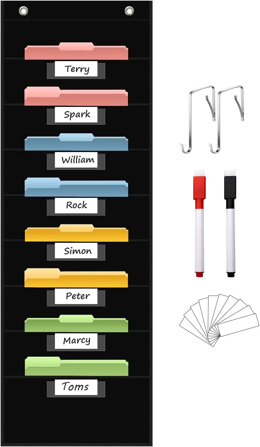 12 Pocket File Storage Chart Wall-Mounted Organizer with Hooks And Labels for  Office Organization Hanging Pocket Folder Rack