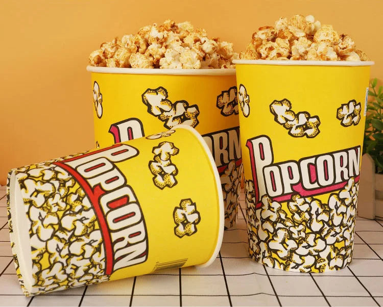 50Pcs 32/46oz Disposable Single Wall Coated Paper Popcorn Bucket Cup Food Grade Greaseproof Cinema Containers Movie Night Party