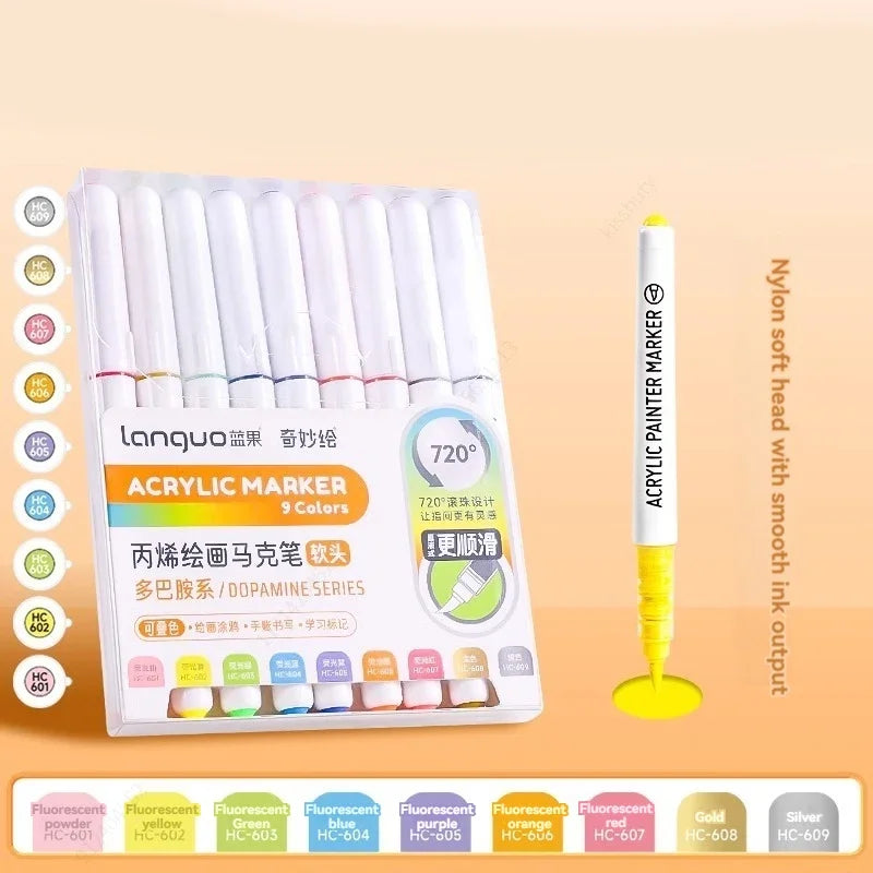 Languo Colors Acrylic Paint Art Marker Pen Set Black/White/Gold/Silver DIY Graffiti Drawing Pens for Writing Painting Stationery