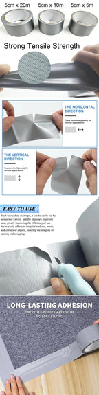 5/10/20M Duct Tape Heavy Duty Waterproof Strong Adhesive Silver No Residue Adhesive For Home Repair Use Carpet Binding Bundles