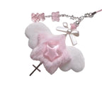 Sweet Bowknot Pendant Phone Chain Rope Wing Keychain Handmade Cellphone Strap Lanyard Acrylic Keyring Bag Ornament
