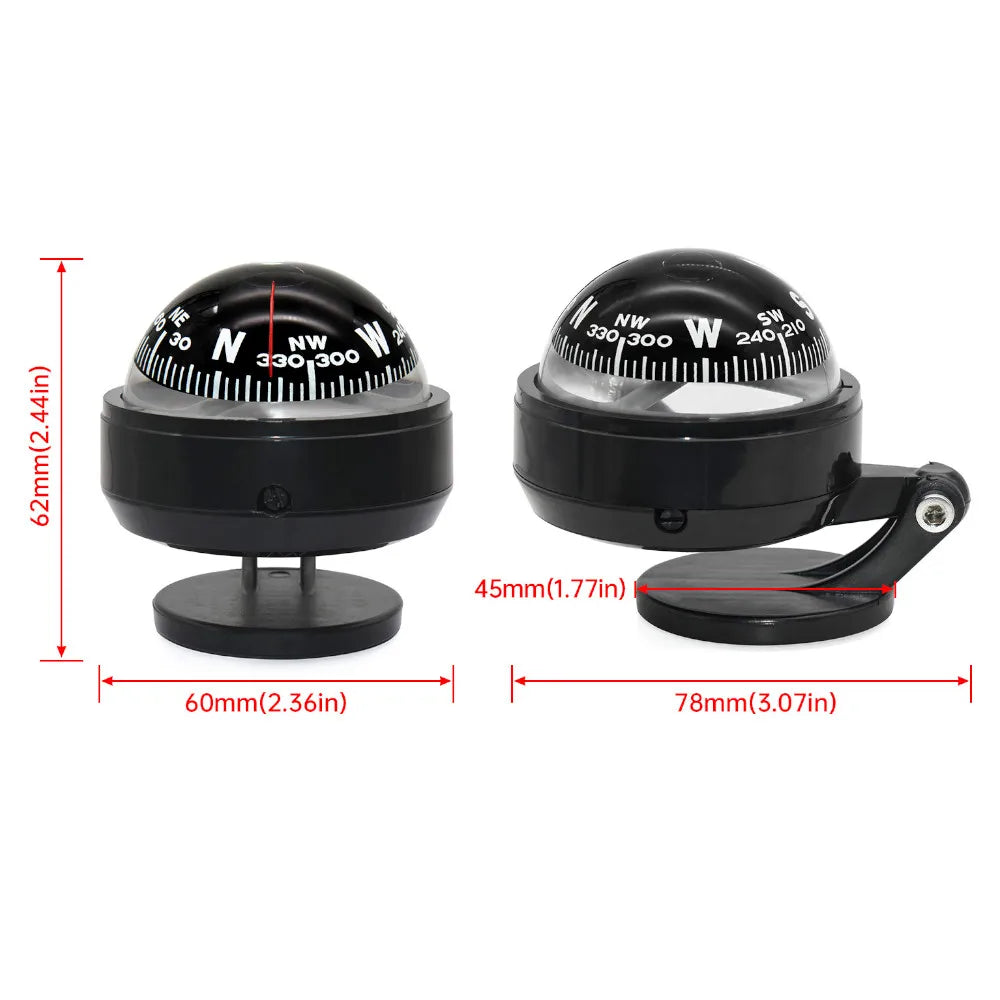 For Boat Yacht Car Waterproof Navigation Compass With Electronic LED Light White/Black Marine Sea Pivoting Marine Compass