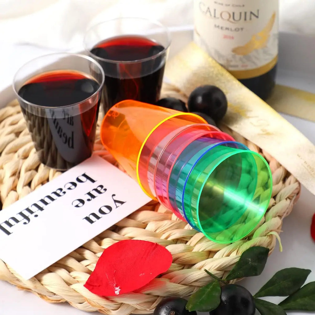 100Pcs Plastic Shot Glasses 2oz Disposable Clear Hard Plastic Cups(Multicolor) jello cups for party iridescent party supplies