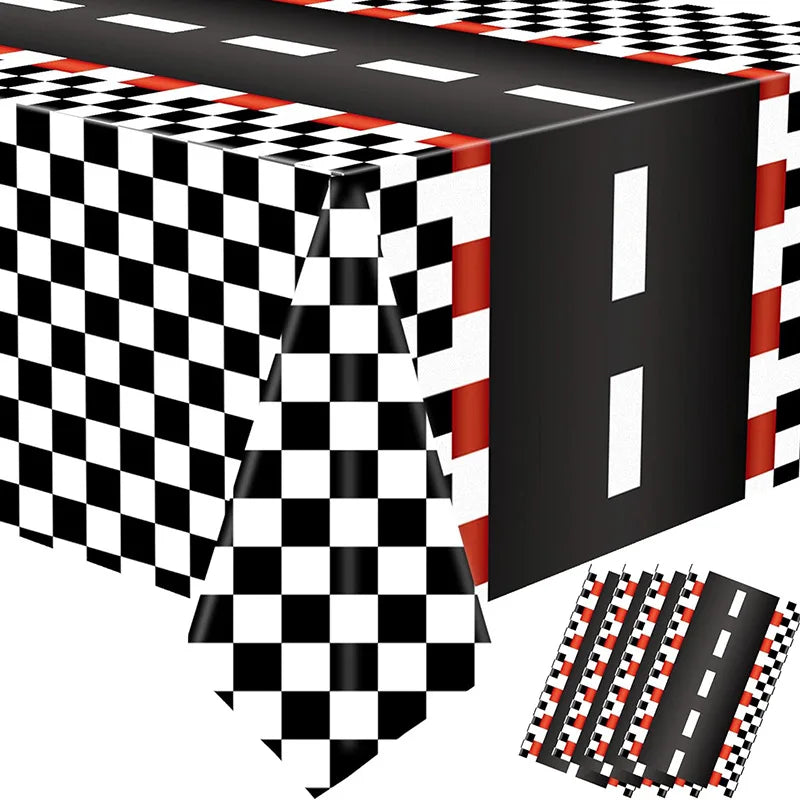Race Car Theme Tablecloths Black White Checkered Rectangular Plastic Table Cover Racing Car Birthday Party Decorations Supplies