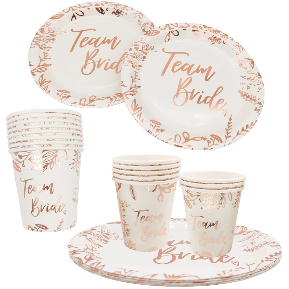 1Bag Team Bride Disposable Tableware Paper Plates Cup Wedding Bridal Shower Hen Night Bachelorette Engagement Party Decoration