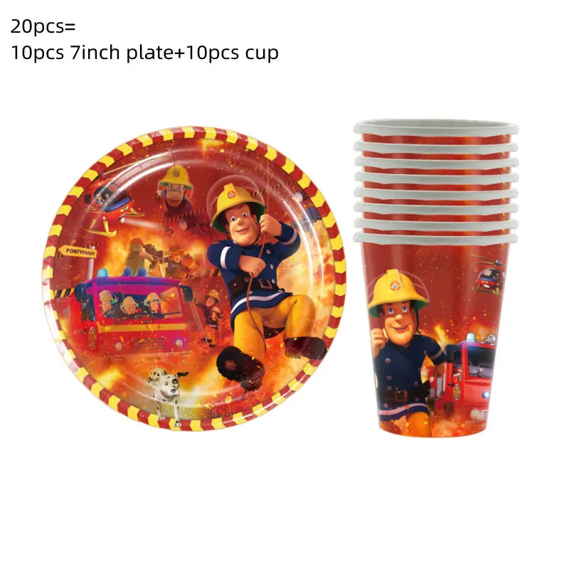 108*180cm Fireman Sam Party Supplies Disposable Tablecloth Firefighter Plastic Table Cover Fire Truck Birthday Decoration