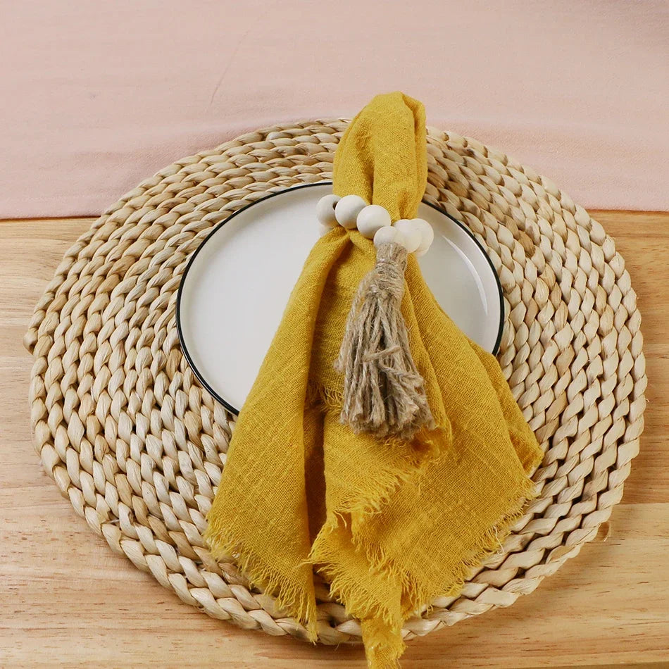 10pcs 32x32cm Gauze Cotton Wedding Napkins Reusable Green Trim Tea Towel Rustic Retro Burrs Napkins for Party Table Decoration