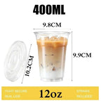 Clear Plastic Beverage Cup with Lids Disposable Cold Drink Containers for Milk Tea Juice Iced Coffee Ice Cream Dessert Party Use