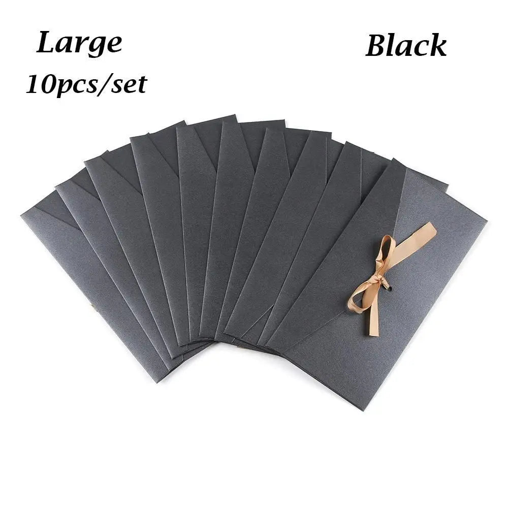 10 Pcs/set Envelope Pearlescent Paper Bow Thicken Ribbon Retro Creative Color Stationery Wedding Invited Gift High Quality