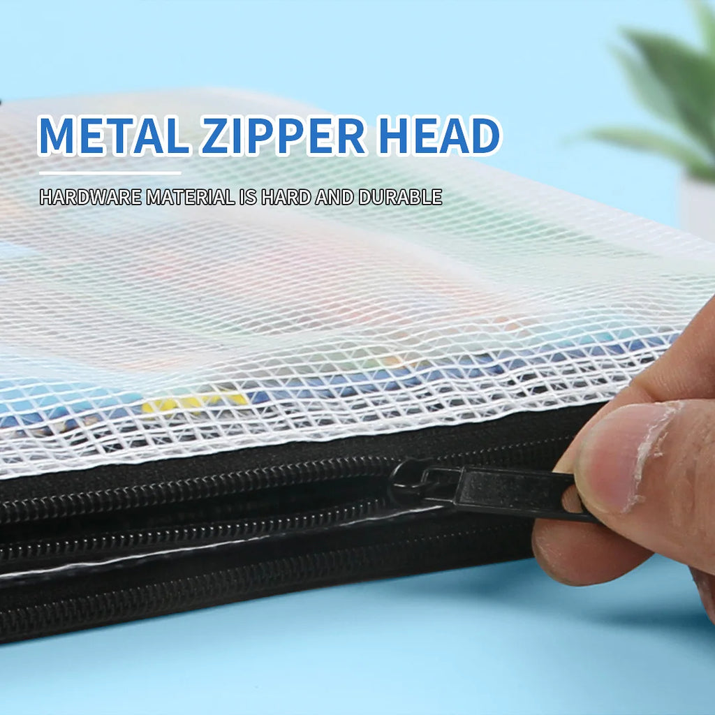 12-Piece Plastic Mesh Zip File Bag, Waterproof and Tear-Resistant File Folder, Multi-Size Zip File Bag for School Office Home Tr
