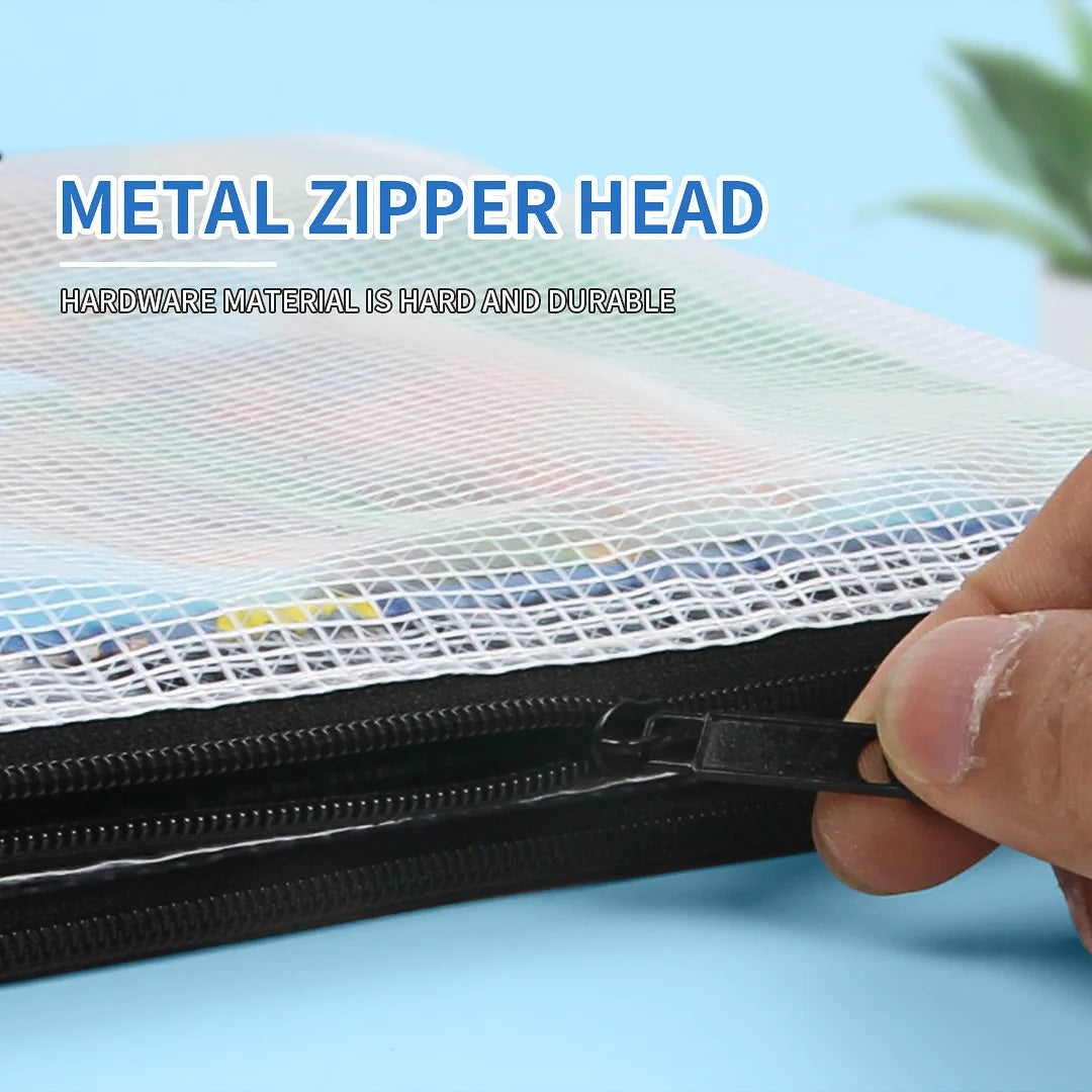12-Piece Plastic Mesh Zip File Bag, Waterproof and Tear-Resistant File Folder, Multi-Size Zip File Bag for School Office Home Tr