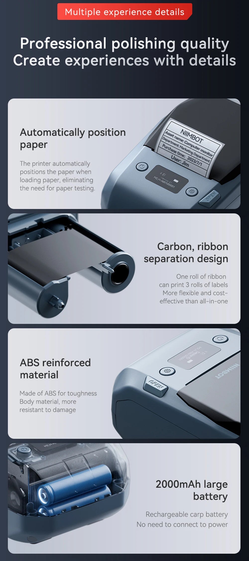 Niimbot M2 Thermal Transfer Label Printer 300 DPI High Definition Wireless 20-50 MM Print Width Label Maker Support Phone/PC