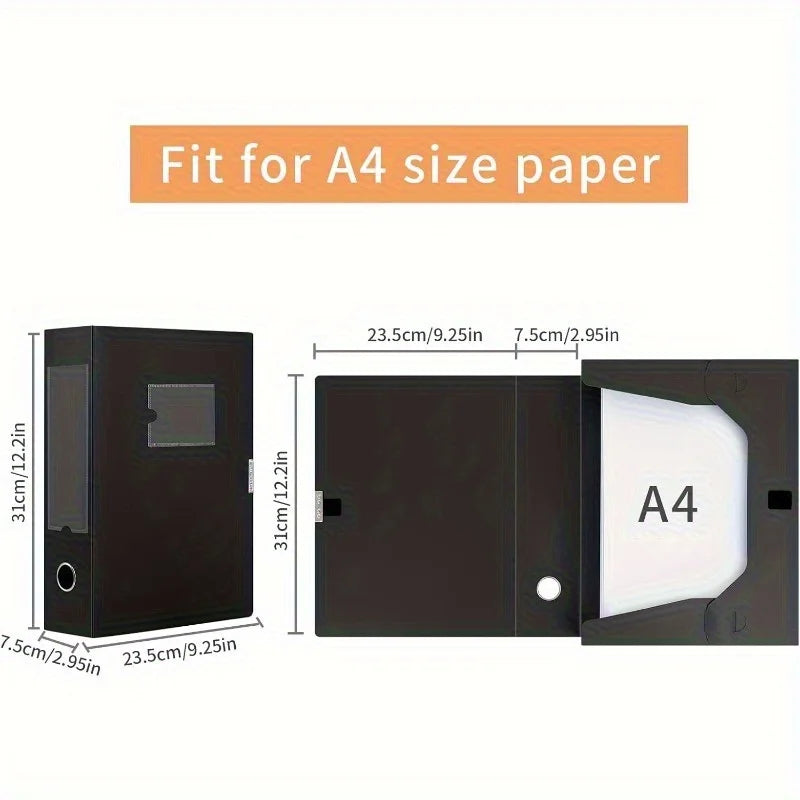 A4 Storage File Boxes Plastic Archives Cases with Lid, File Folder Organizer Document Filing Box for office,31×7.5×23.5 cm, Blac