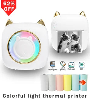 Mini Portable Printer Thermal Printing Sticker Wireless Inkless Mini Pocket Printer Self-adhesive Label Printer Photo Printer