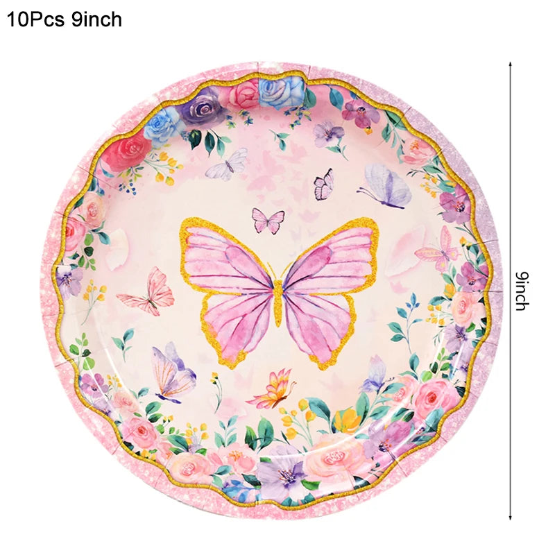 Butterfly Disposable Tableware Set Paper Plate Cup Napkins Pink Butterfly Birthday Party Decoration Baby Shower Wedding Supplies
