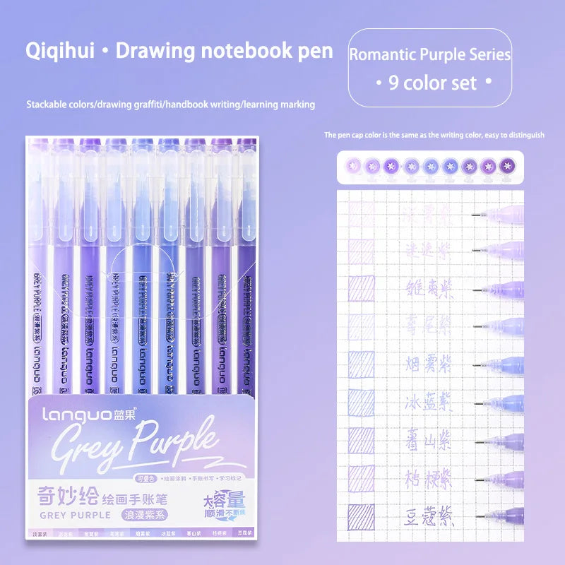 Languo 207/180/27/9 colors Multi-Color Handbook Pen 0.5mm Morandi Color Gel Pen Student Writing Painting Drawing Marker Pens Set