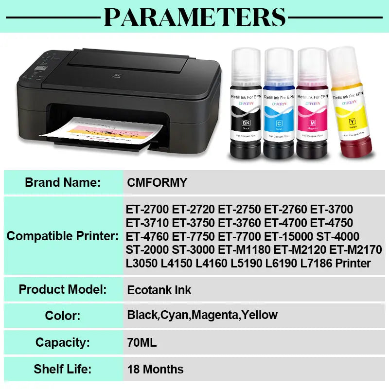 L3250 Refill Dye Ink 103 544 For Epson EcoTank I3150 3250 ET-2710 2711 2712 2714 2715 2720 2726 Inkjet Printer
