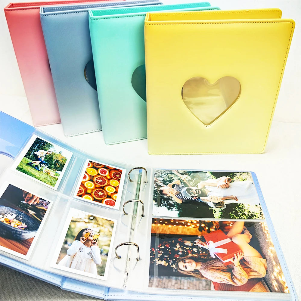A5 3-Ring Macaron Gradient Heart Shaped Widening Photo Album Binder Photocard Card Holder for Photographs Scrapbooking Collector