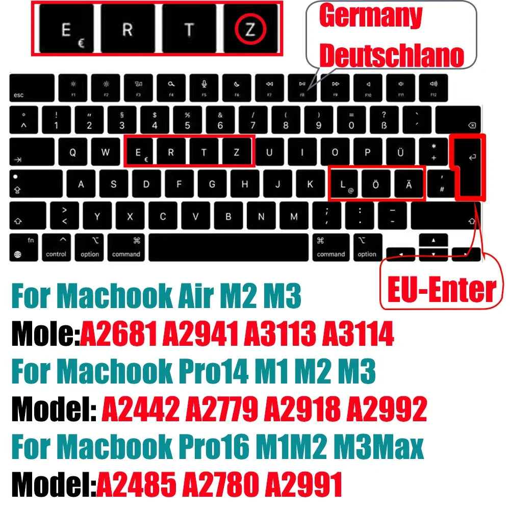 Keyboard Cover for 2022-2024 M4 M3/M2/M1Chip Pro 14"/16" A3401/A2992/A2779/A2991/A3403 MacBook Air 15.3"/13.6" A3113/A3114/A2941