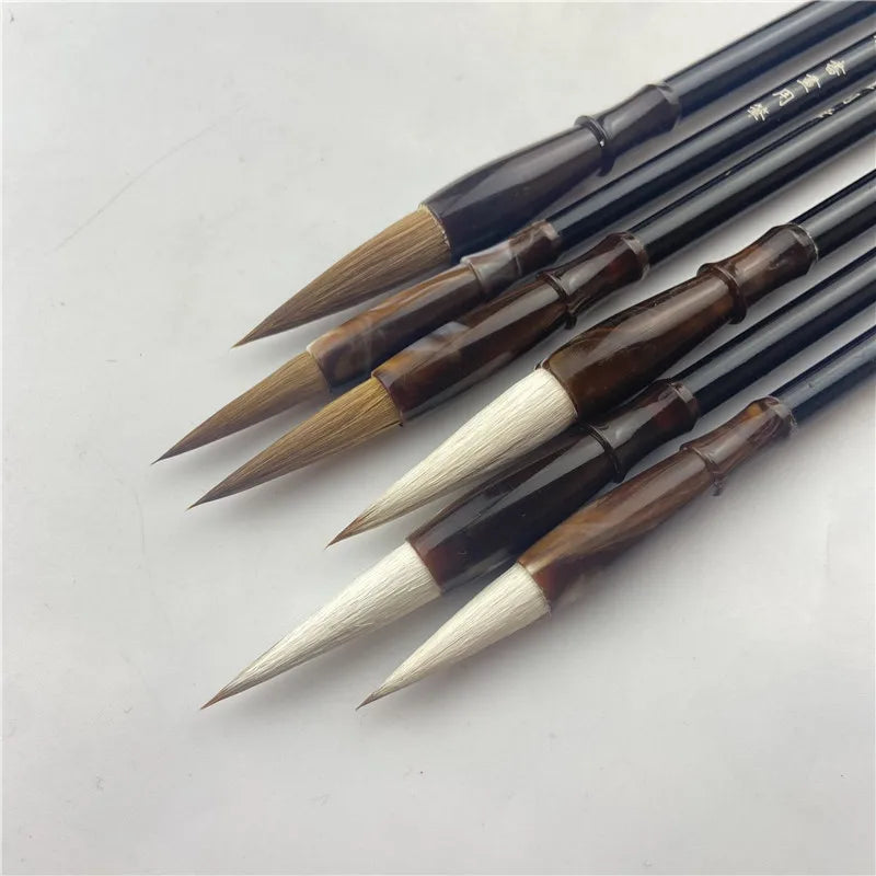 6pcs Wooden Calligraphy Brush Pen Set Different Models Chinese Painting Brush Pen Wool Weasel Hair Regular Script Writing Brush