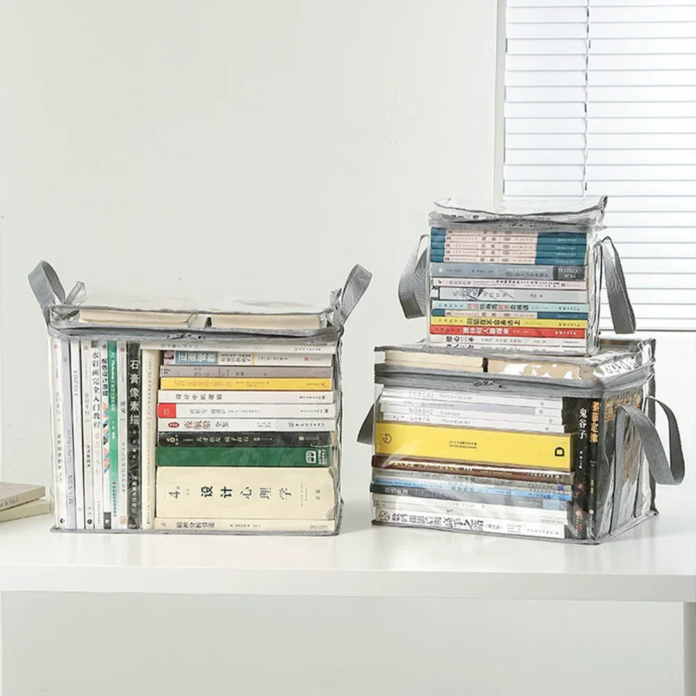 Foldable Transparent Storage Organizer Box Collapsible with Handle for Books Toys Office Supplies Dorm Classroom Home