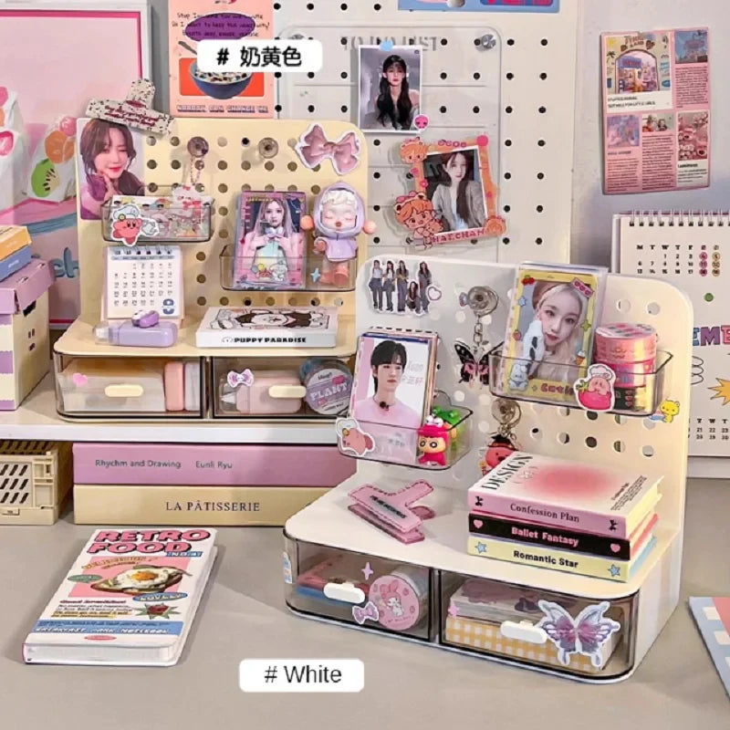 Desktop Perforated Board Storage Rack, Multifunctional Pen Holder, Desk Stationery Cosmetics Organizer for Home Office