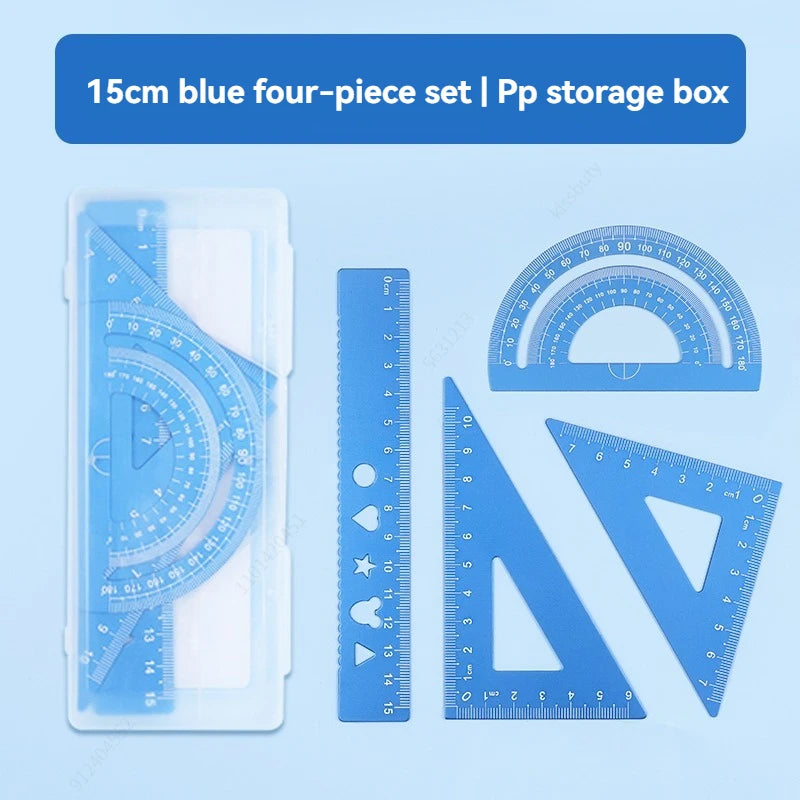 4 In 1 Aluminum Alloy Ruler Stationery Set Aluminum Alloy Multifunctional Combination Ruler for Drawing Ruler Set