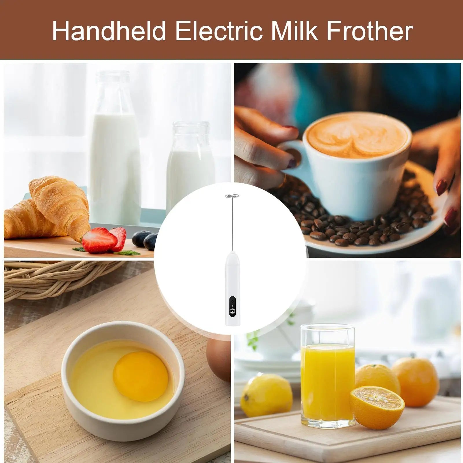 Handheld Milk Frother Wand Rechargeable Foam Stirrer Whisk Cappuccino Foam Maker for Milk Latte Chocolate Coffee Cafe Home
