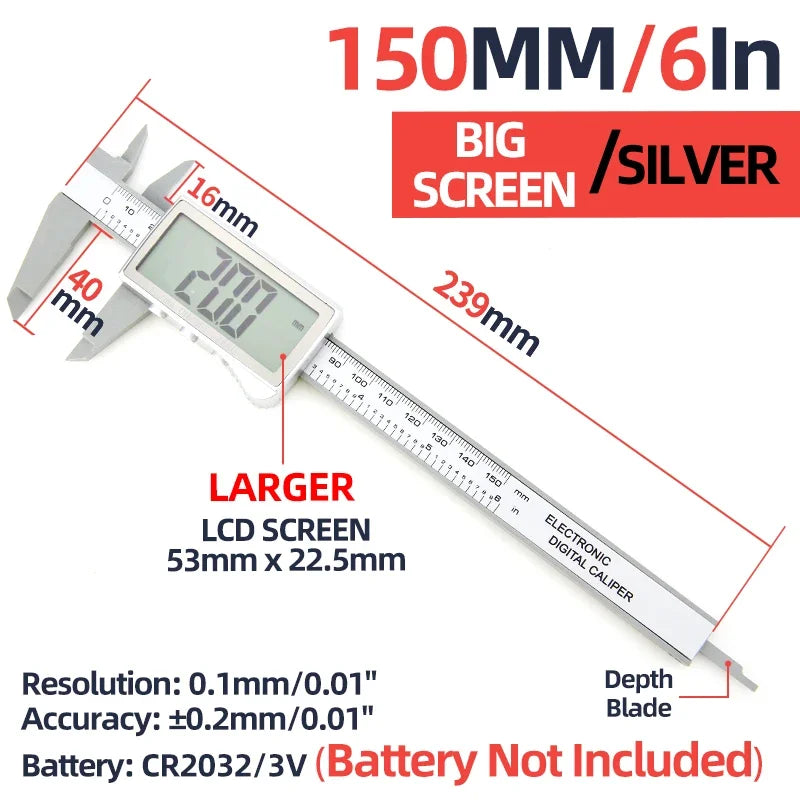 Digital Vernier Caliper Plastic Pachometer Digital Ruler Carpentry Tool Caliber Measuring Tool Digital Caliper Depth Gauge