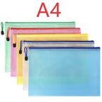 5PCS Stationery Storage Folder File Mesh Zipper Pouch A4/A5/A6 Document Bag Zip File Folders School Office Supplies