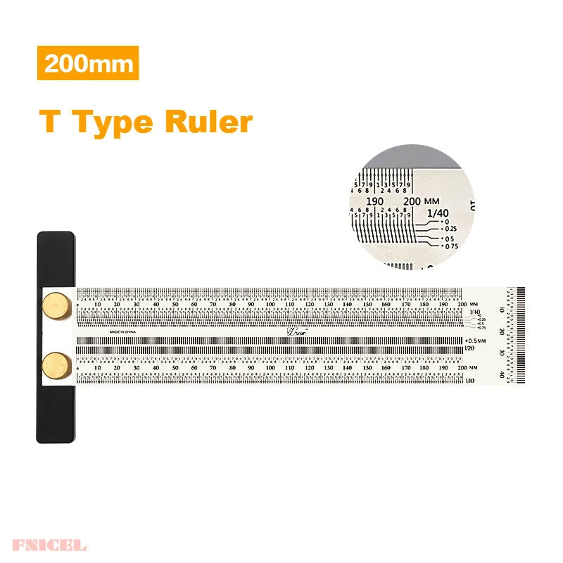 Precision Marking Ruler 200/300/400mm Stainless Steel Marking T-Rule 180mm Angle Ruler Automatic Pencil Scribing Mark Line Gauge