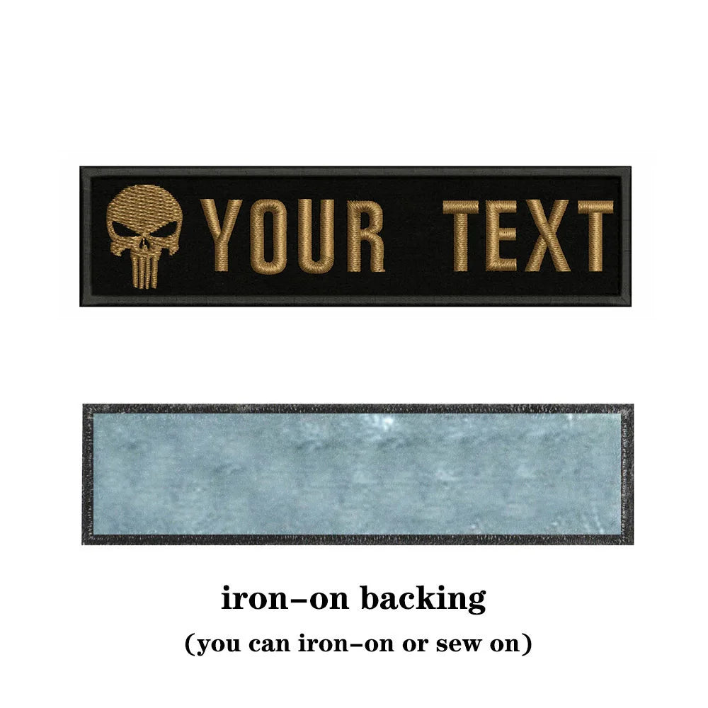 Skull Logo 10X2.5cm Embroidery Custom Name Text Patch Stripes Badge Iron On Or  Patches