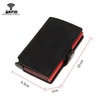 Rfid Credit Card Holder Luxury Split Leather Wallet Men Metal Slim Thin  Minimalist Wallet Bank Cardholder Case Travel Wallet
